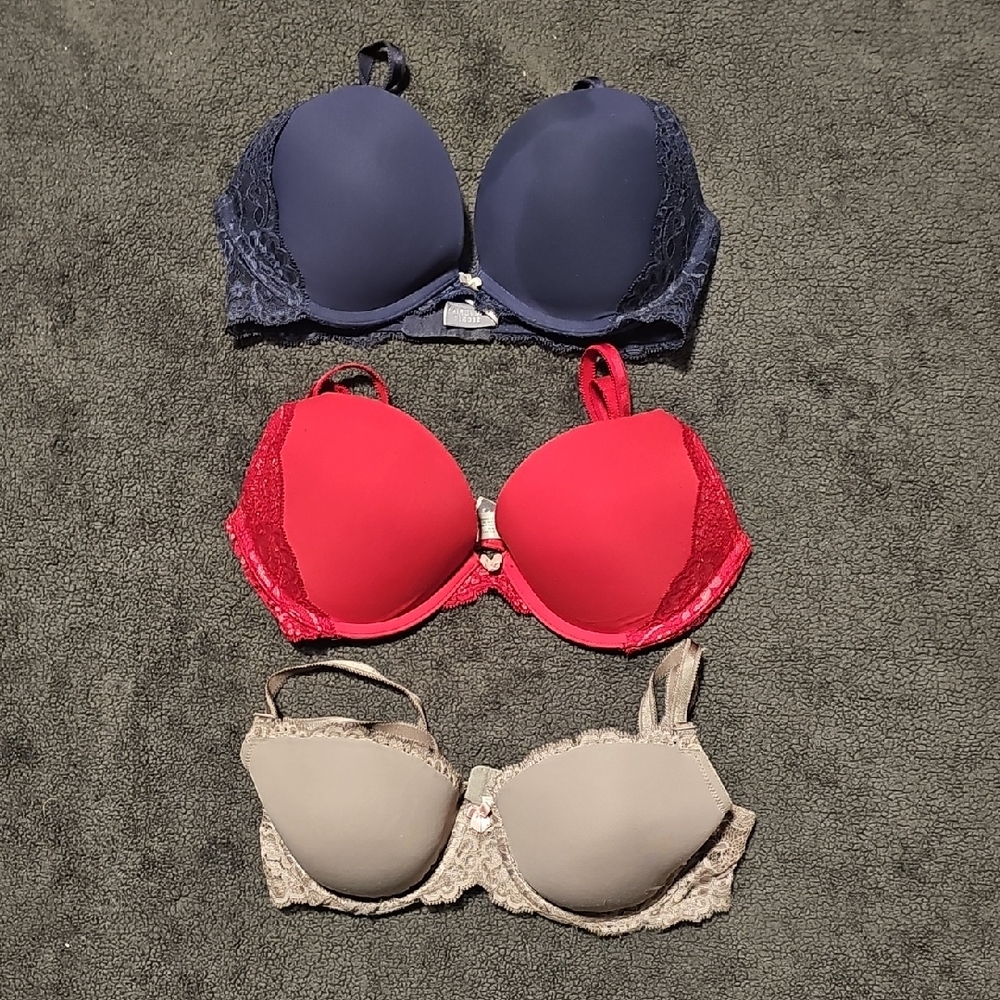 Victoria's Secret Lace Trim Bra Set - Navy, Red, and Beige